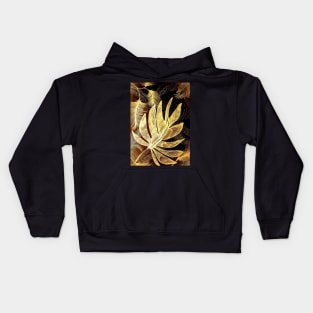 gold shimmer metallic tropical leaves Kids Hoodie